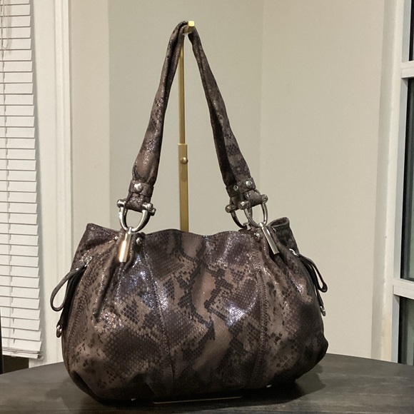 B. Makowsky Dark Brown Snakeskin Shoulder Bag - Picture 1 of 12